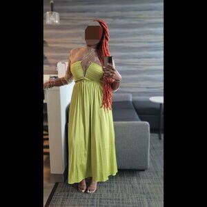 Pleated Green Satin Dress